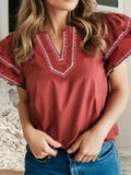 Ldc Contrast Trim Flutter Sleeve V Neck Blouse