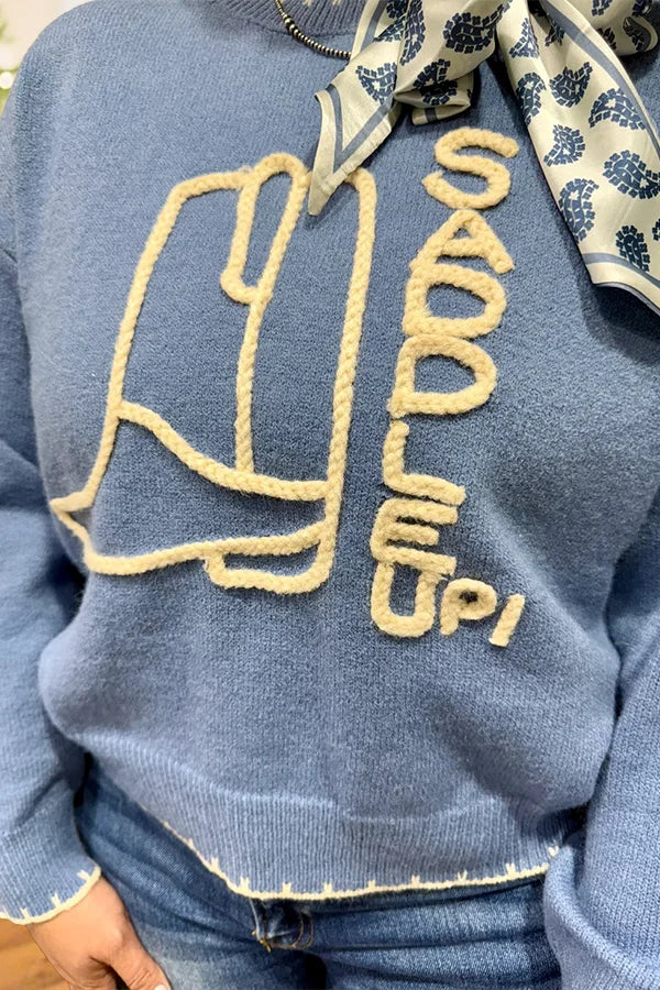 Saddle Up Blue Sweater