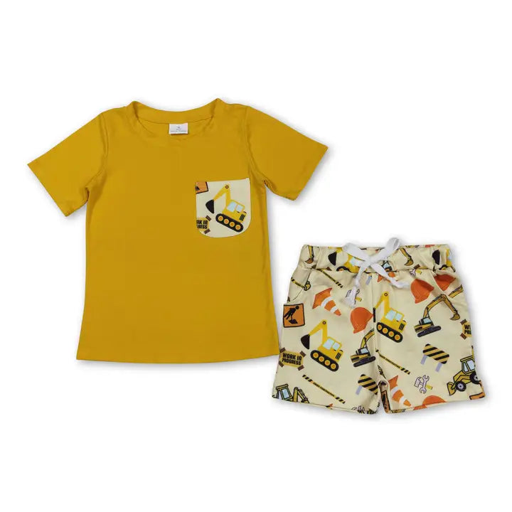 Yellow Cotton Pocket Top Constructions Shorts Boys Clothes