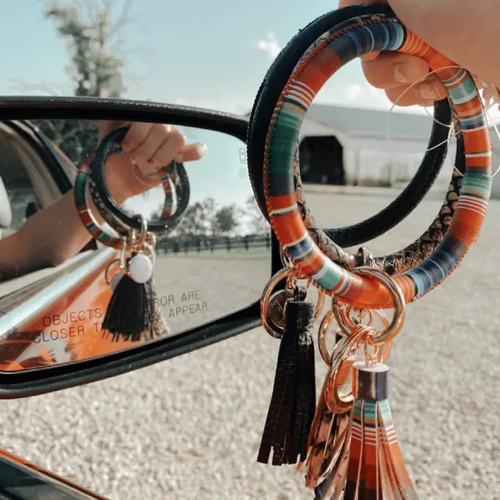 Serape Bangle Bracelet Keyring with Tassel
