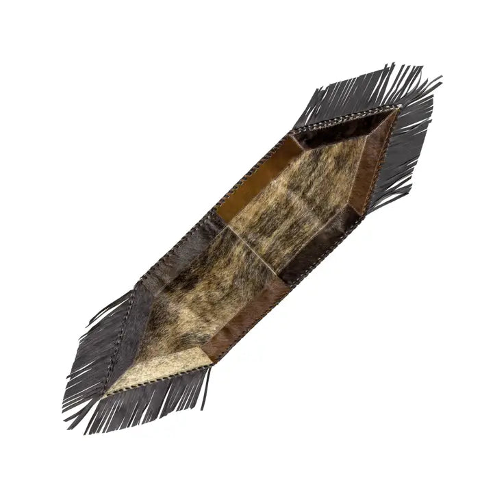 American West at Home 44-inch hair-on hide table runner with leather fringe
