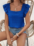Spring Square Neck Ruffle Short Sleeve Blouse