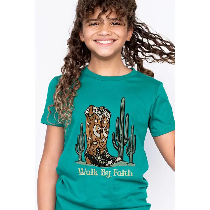 Walk By Faith Cowboy Boots Kids Graphic T Shirts