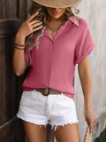 Solid Pink  Color Short-Sleeve Button-Up Shirt