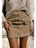 Corduroy Buttoned Front Faux Pockets Mini Skirt