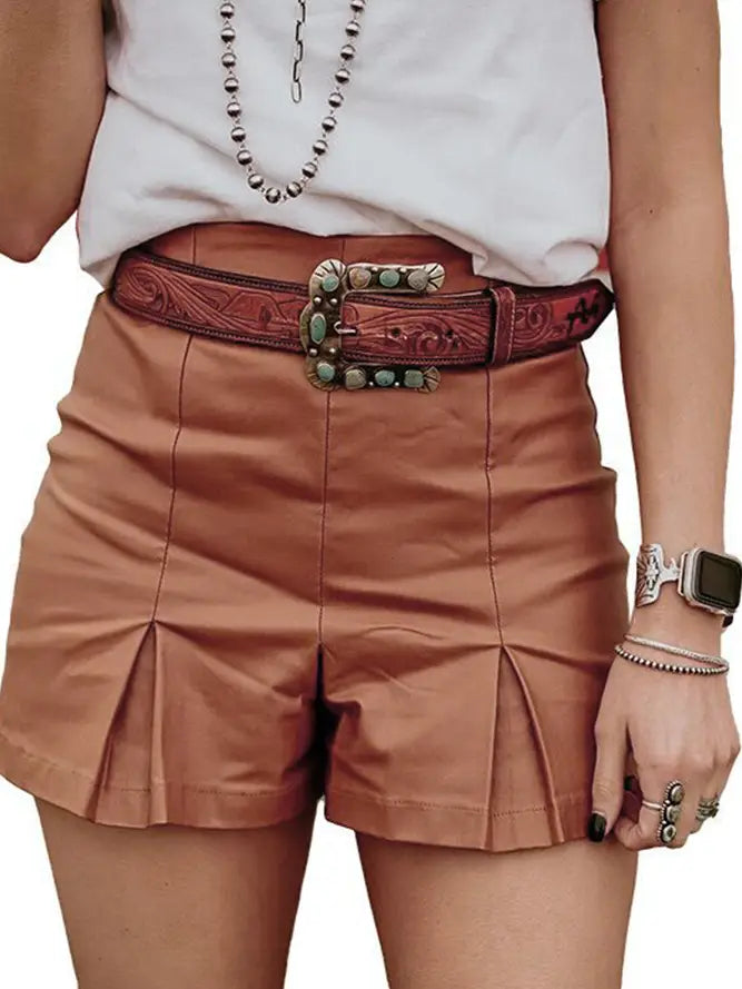 Pleated Split Hem Satin Shorts