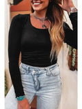 Solid Scoop Neck Long Sleeve Top