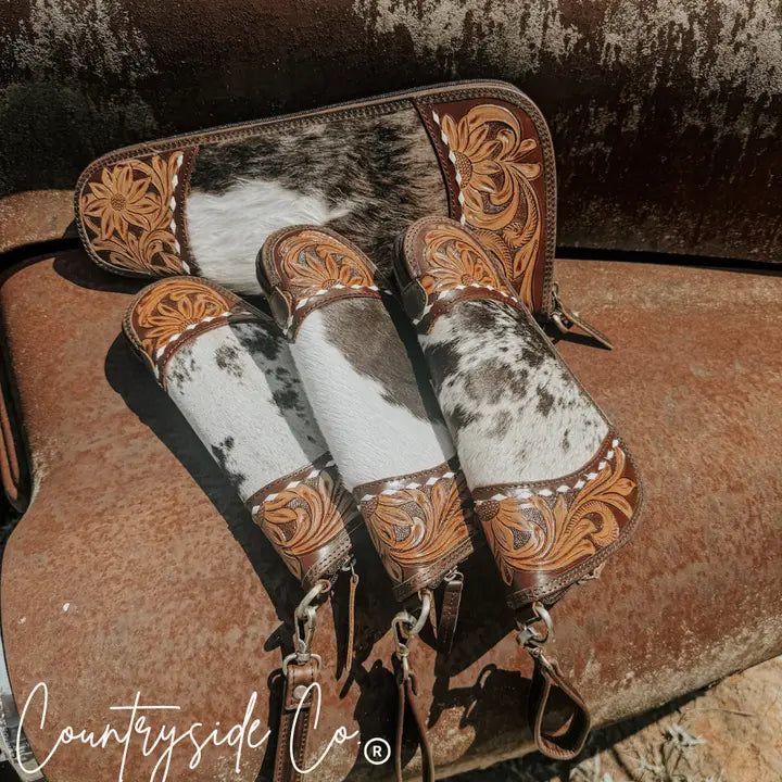 Handmade Tooled Leather and Cowhide Gun case