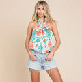 Sleeveless Twisted Halter Neck Printed Top