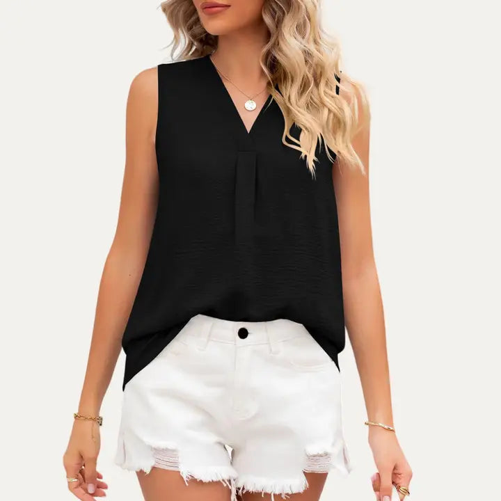 Trendy and Chic Solid Color V-Neck Sleeveless Top