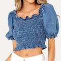 Smocked Puff Short Sleeve Cropped