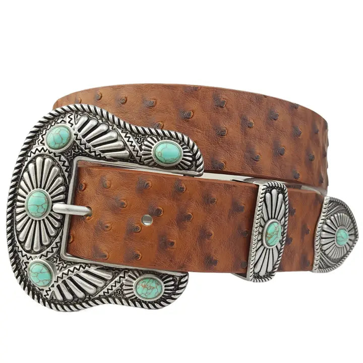 Navajo-Inspired Buckle with Ostrich Belt