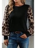 Las Leopard/Flower Puff Sleeve Patchwork Top