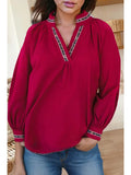 Leopard Print V Neck Textured Blouse