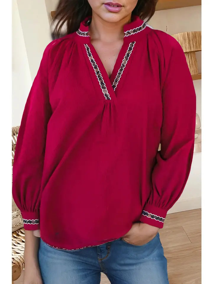 Leopard Print V Neck Textured Blouse