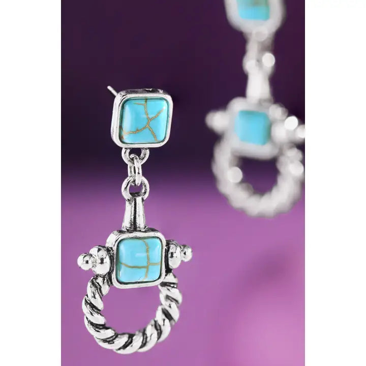 Antique Silver-Tone Turquoise Western Drop Earrings