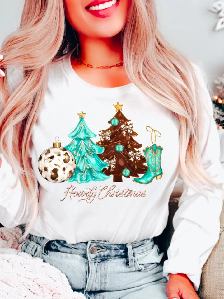 Howdy Christmas Turquoise Long Sleeve