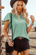 Solid Color Textured Flutter Sleeve Top