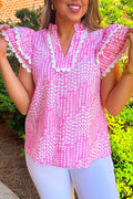 Pink Abstract Flutter Sleeve Blouse
