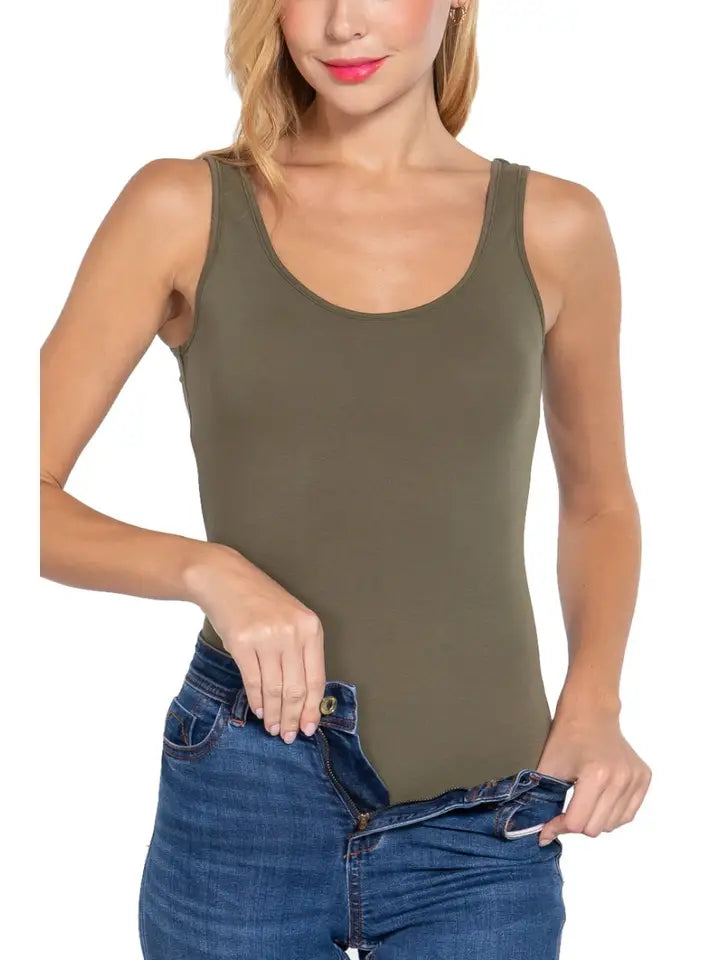 Sleeveless Double Scoop Neck Cotton Bodysuit