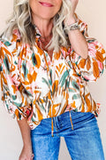Yellow Abstract Print 3/4 Sleeve Blouse