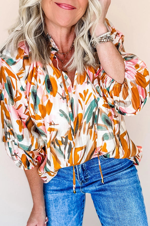 Yellow Abstract Print 3/4 Sleeve Blouse
