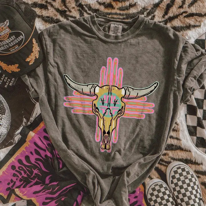 Pink Western Aztec Cowskull Tee