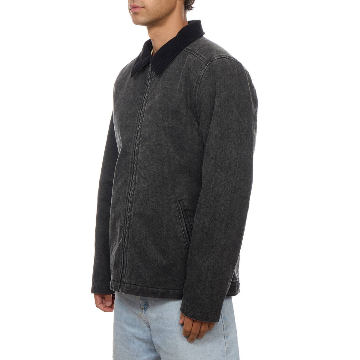 PX washed black twill jacket with corduroy collar and sherpa lining – view 6