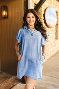 Light Wash Ruffle Stretch Denim Dress W Bolero Concho