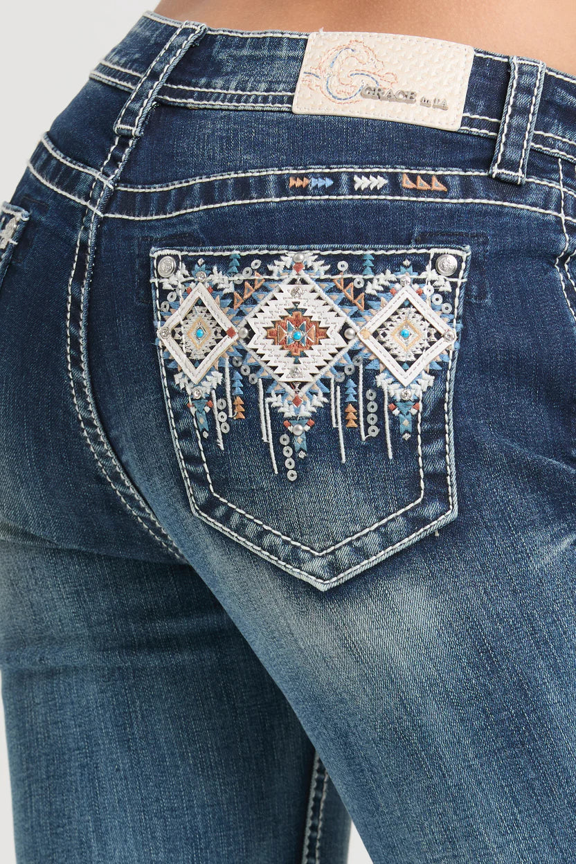 Grace in LA EB-51992 Aztec Bootcut Jeans