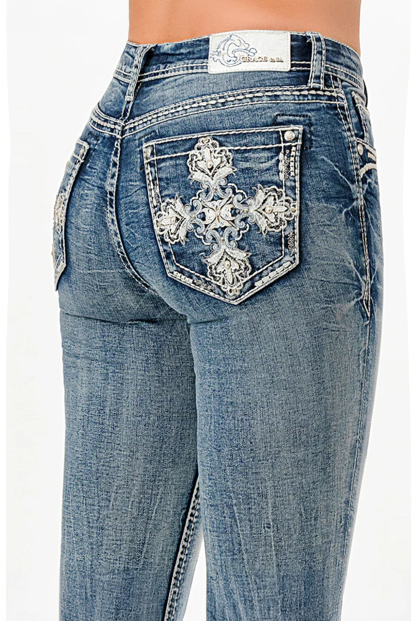 Grace in LA EB-51903 Cross Bootcut Jeans