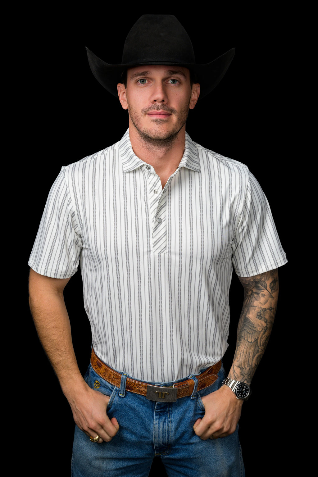 Ferrell The Jack Men's Cream Pearl Snap Performance Polo
