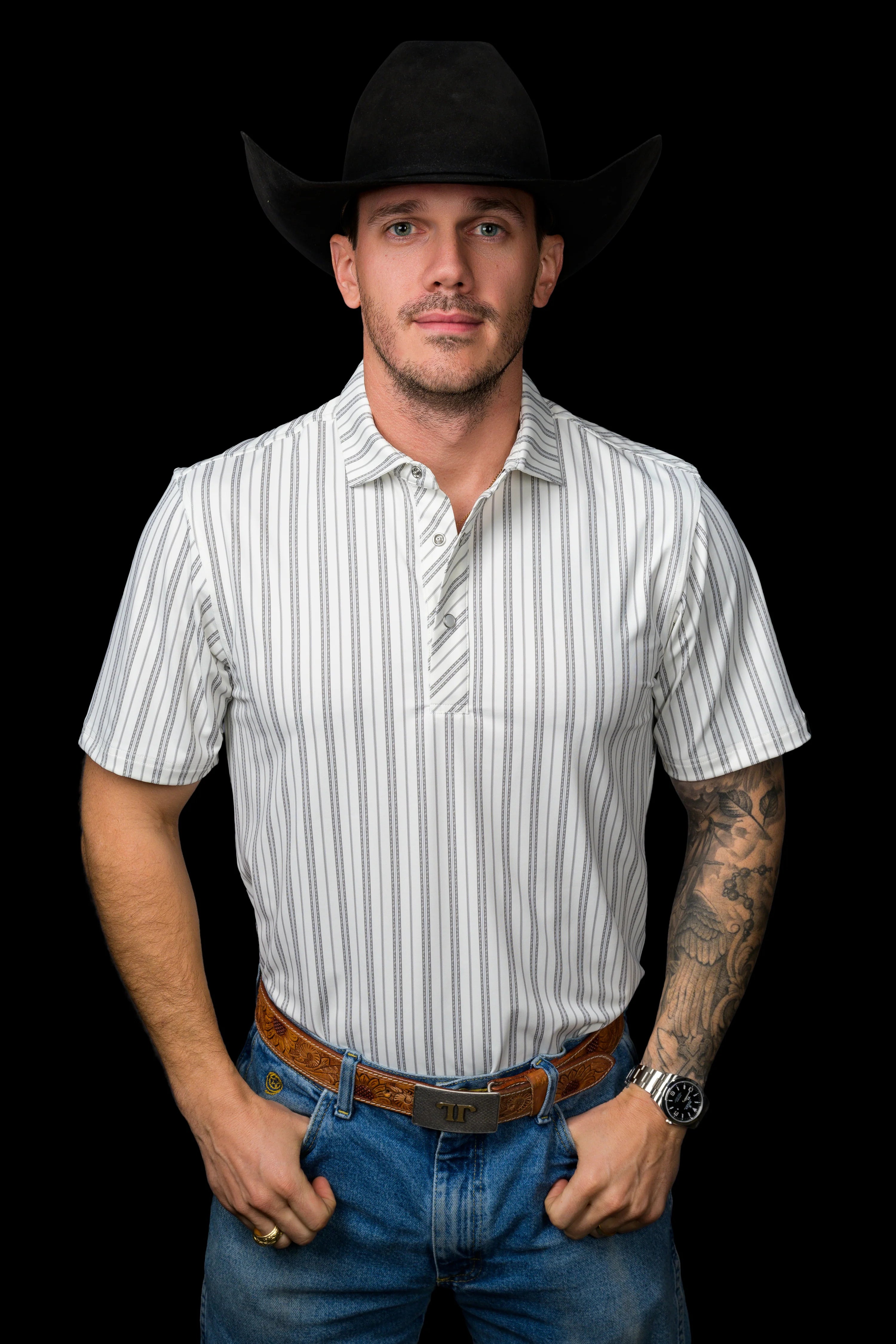 Ferrell The Jack Men's Cream Pearl Snap Performance Polo