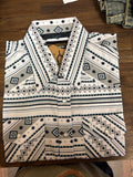 Men's black and white Aztec print western polo shirt