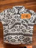 Youth blue Aztec print pearl snap western shirt