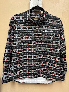 Youth black bull and Aztec print long-sleeve western shirt