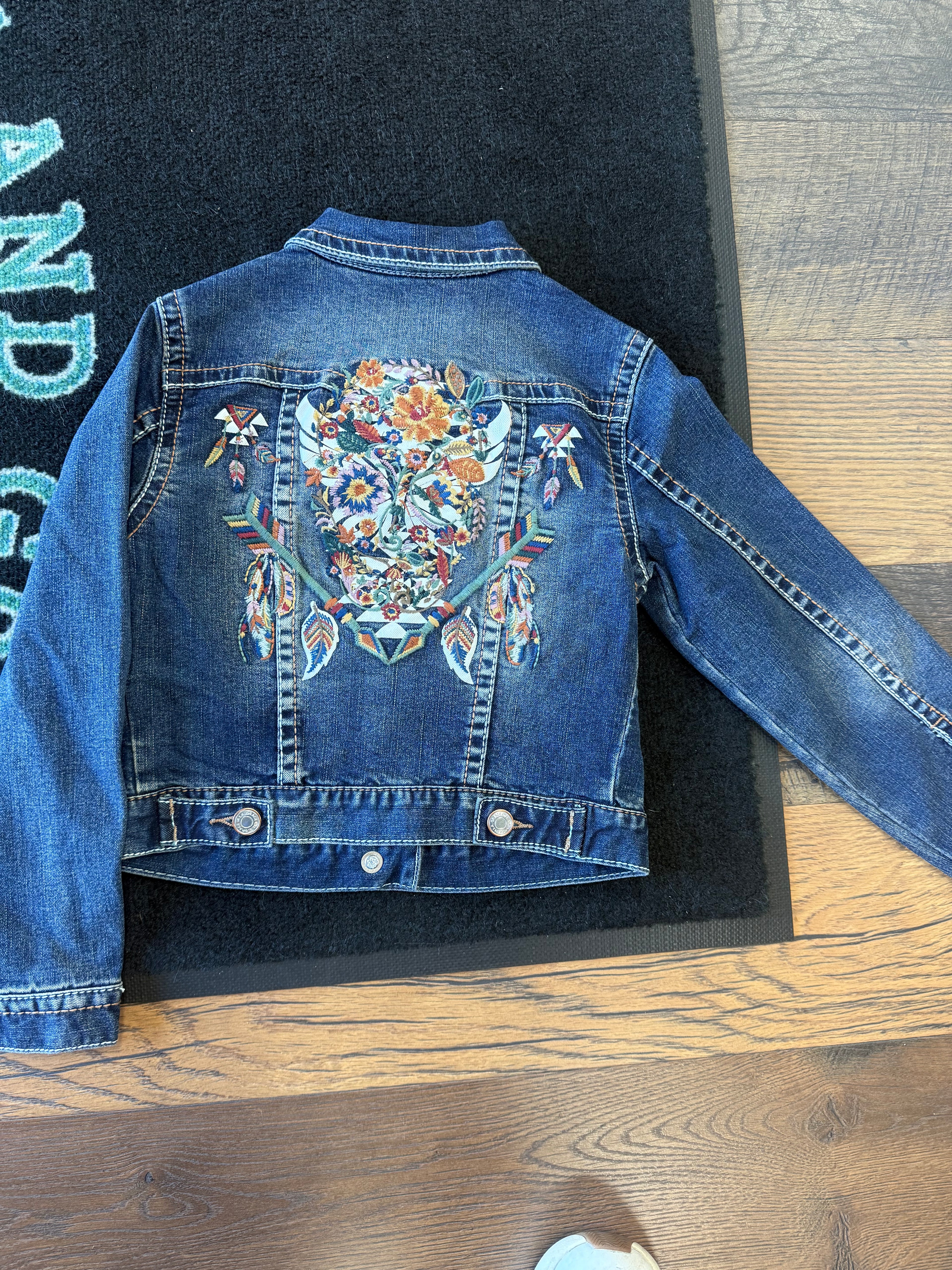 Grace in LA Girls' Floral Skull Denim Jacket