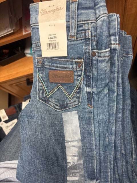 Girls Light Wash Trouser with Peach and Teal Pockets WR112344444