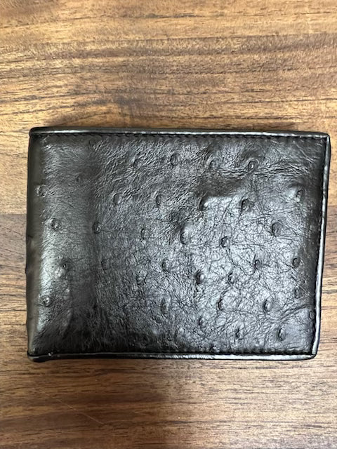 Men's black ostrich-textured western bifold wallet