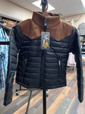 Boys' black puffer jacket with contrasting tan western yoke