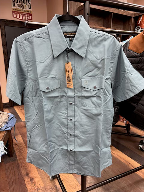 Men's gray short-sleeve pearl snap western shirt