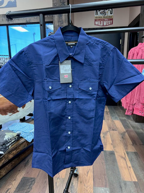 Unisex royal blue short-sleeve pearl snap western shirt