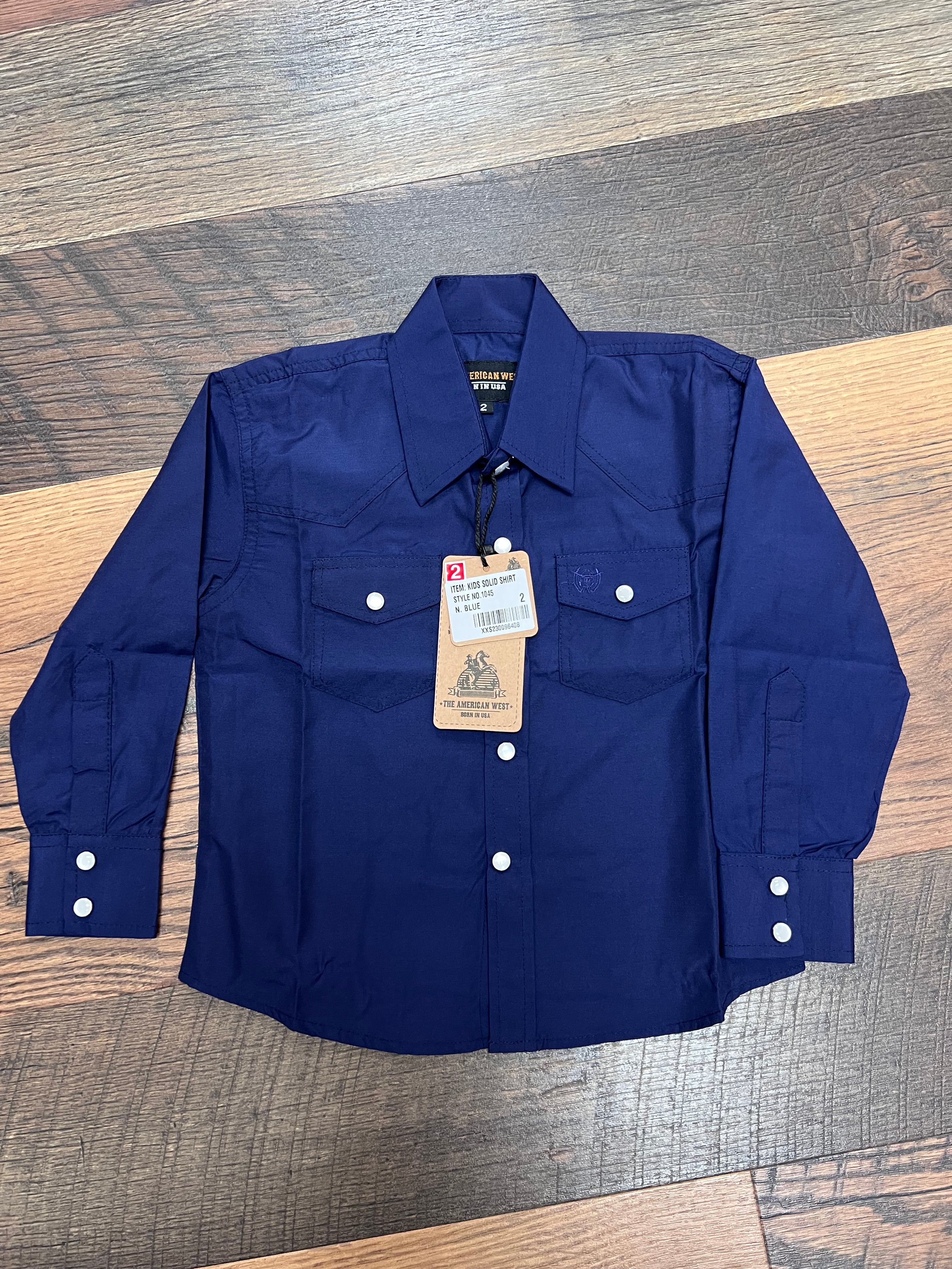 Kids' navy blue pearl snap western shirt