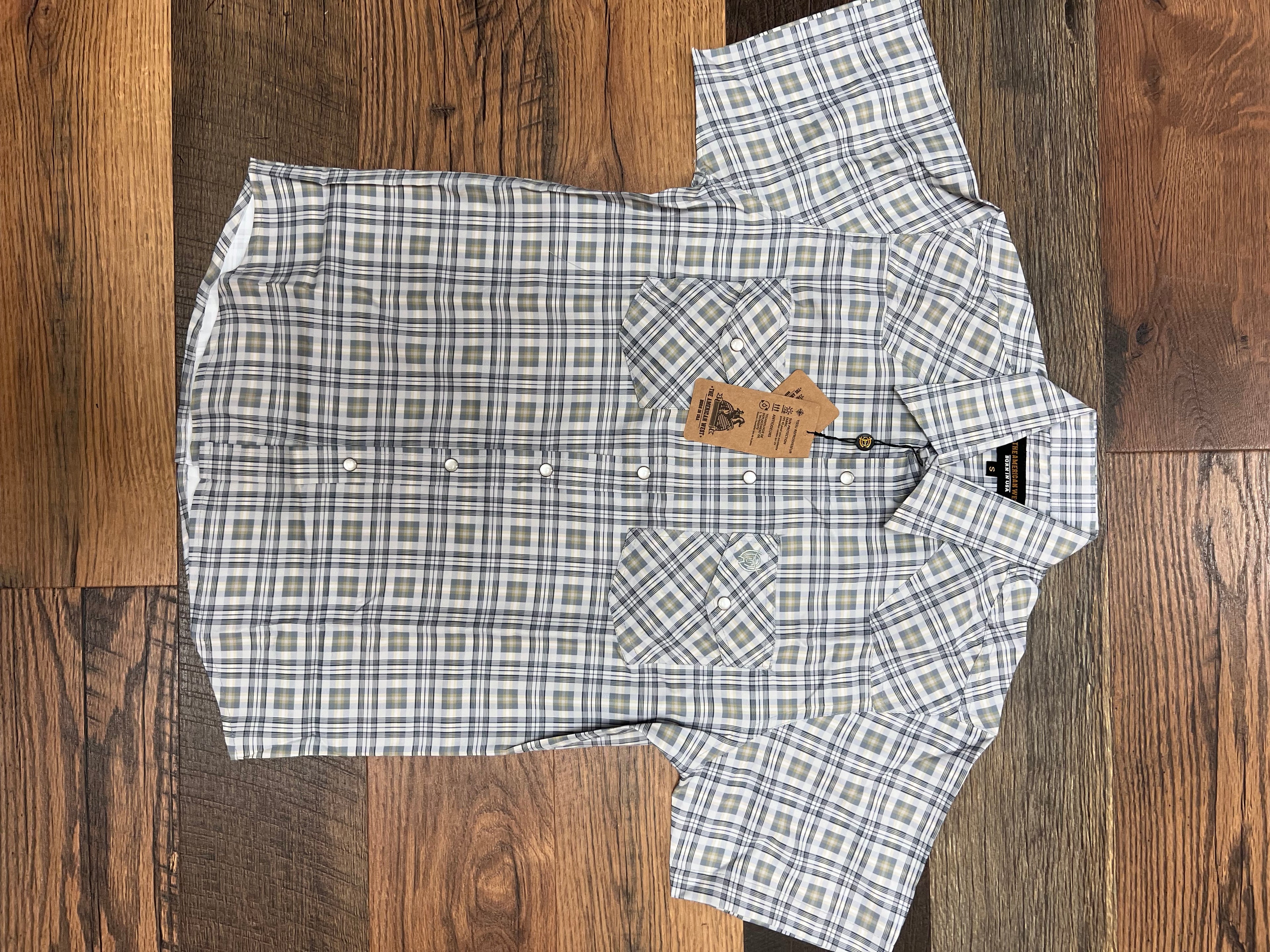 Men's plaid square-print short-sleeve western shirt
