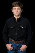 Kid's Black Long Sleeve Snap Shirt Button up