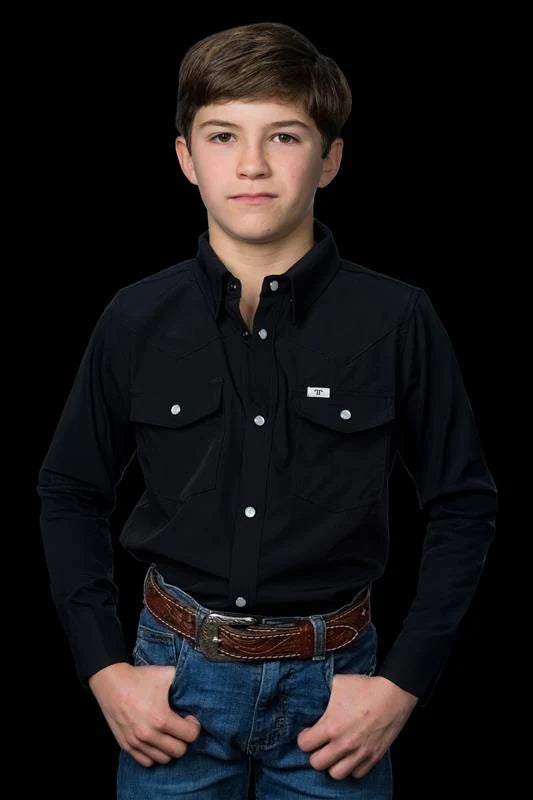 Kid's Black Long Sleeve Snap Shirt Button up
