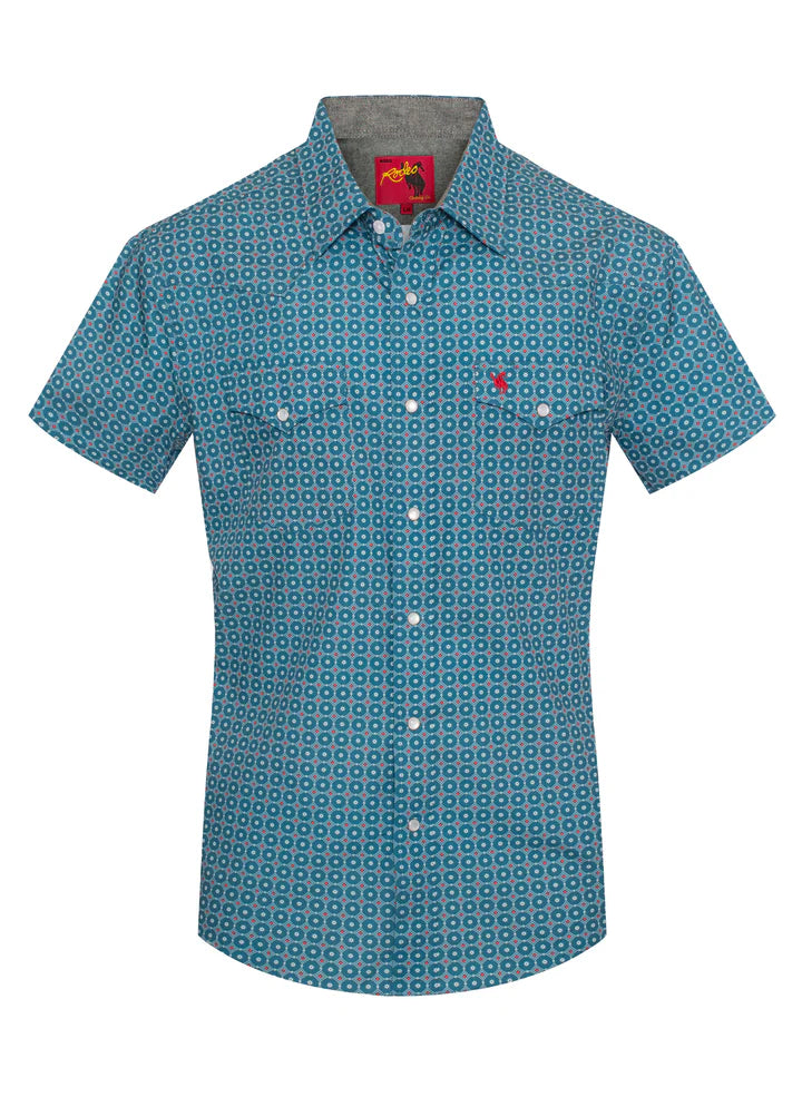 Men's Short Sleeve Pearl Snap Print Shirt-PS100S-1094
