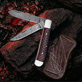 FH Knives 7.5-Inch Handmade Damascus Steel Red Honeycomb Pocket Knife with Leather Sheath