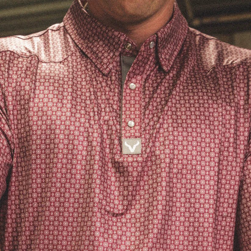 Western Pearl Snap Polo - Geo | Maroon