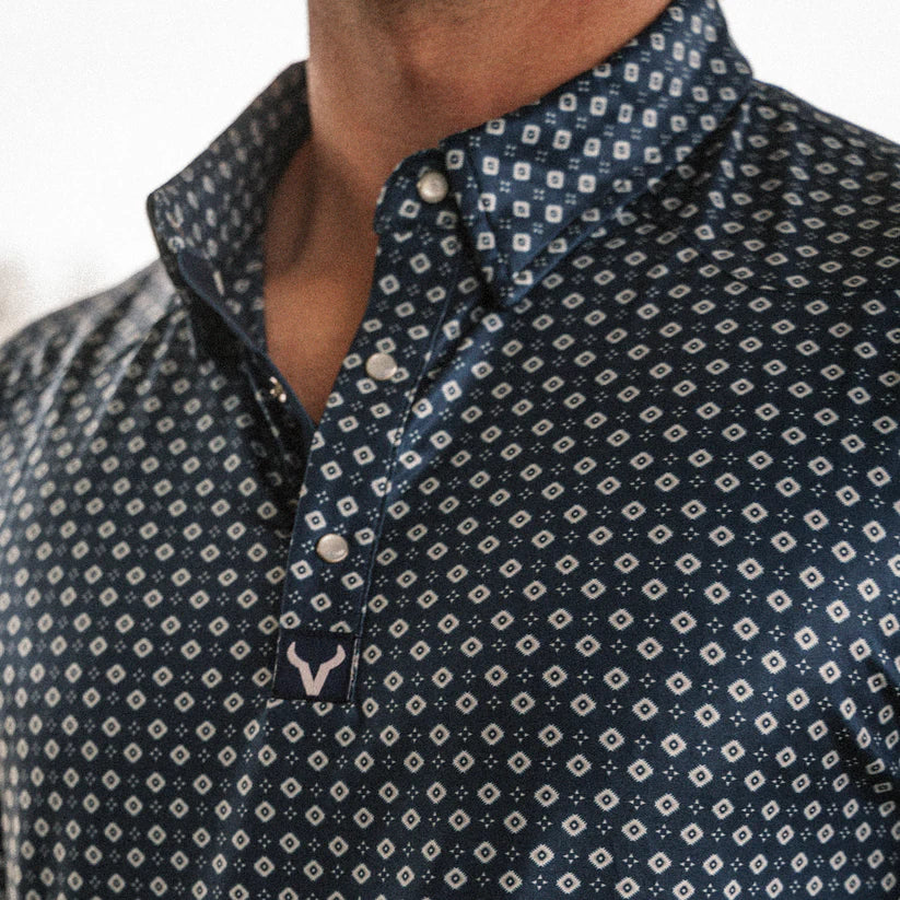 Western Pearl Snap Polo Tribal | Navy